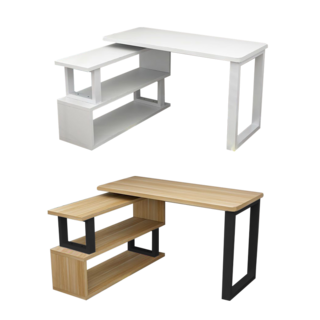 好的家居 多功能旋轉書桌 辦公桌 學生書桌 辦公桌 旋轉電腦桌 側邊書架, 淺胡桃+黑架