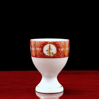 鶯歌精作 福祿壽喜 錦繡神明杯 復古陶瓷供水杯 佛前杯 祖先杯 聖水杯, 1個, 〖高腳-〗白瓷小供杯x1