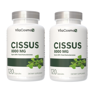 미국직배송 VitaCosmoX 시서스 추출물 Cissus 고함량 고농축 8000mg 케토스테론 50% 시서스캡슐 시서스 가루 분말, 2개, 120정