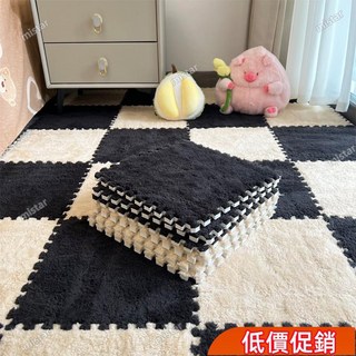 台灣熱銷 巧拼地墊 客廳地毯 毛絨地墊 拼接地毯 組合地毯 防滑地毯 加厚地墊 防滑地墊 巧拼地毯 居家地毯 可裁, 白色*淺藍,30*30公分(拼接地墊), 1個