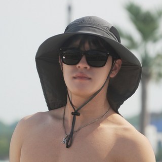 박스비 빅사이즈 대두 햇빛가리개 모자 물놀이 플랩캡 UPF 50, 다크그레이