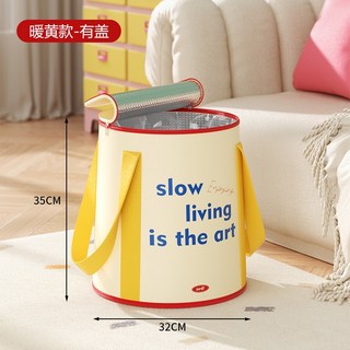 可折疊泡腳袋 家用過小腿泡腳桶 親子洗腳盆 加厚高深足浴桶, 暖黃色-成人款【有蓋款】, 1個