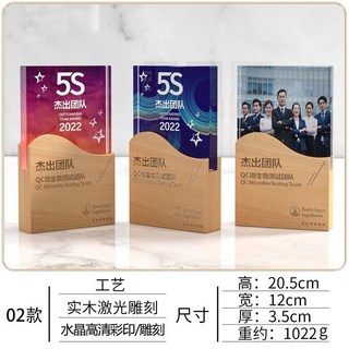 實木水晶獎盃定製刻字創意五角星紀念品優秀員工定做冠軍木質獎牌, 1個, 02款搭禮盒