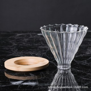 高硼硅玻璃 手沖咖啡壺套裝 附木托濾杯與分享壺 家用咖啡器具, 小號濾杯+竹木托