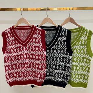 復古風菱格針織背心 時尚百搭針織背心 舒適透氣多種風格穿搭