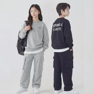 투나이언 남아 여아 레터링 맨투맨 + 빅 포켓 카고바지 상하복세트