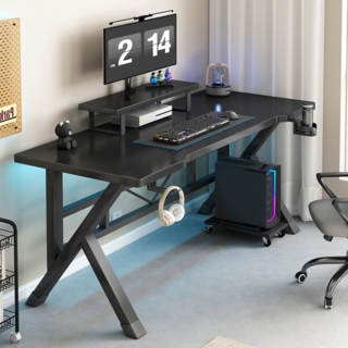 편안홈 K자 다용도 게이밍 컴퓨터 책상 다기능 멀티탭 선반 거치대 포함, 블랙