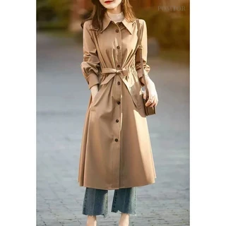 POMTOR 여성 봄 가을 빅사이즈 롱 트렌치 코트 자켓 아우터