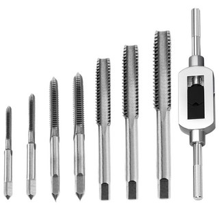 tinduo 탭핑비트 M3 M4 M5 M6 M8 M10 M12 7개+탭핸들1개 8종입 세트 탄소강 금형강 철 주철 합금강등 가공 탭드릴비트 나사산 목공 비트, 1세트