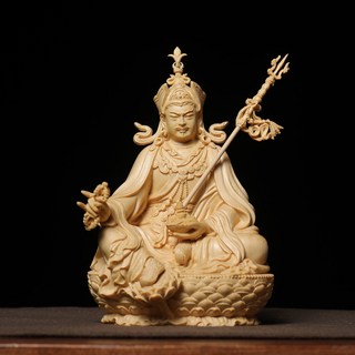 台灣熱銷檜木精雕蓮花生大士佛像，實木藝品供奉擺件，居家裝飾首選, 高18長12寬10釐米 禮盒裝