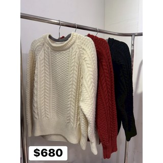 麻花針織毛衣 米白 紅色 黑色