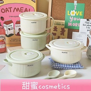 【甜蜜cosmetics】泡麵碗宿捨學生帶蓋簡約泡麵神器陶瓷保鮮碗食堂打飯方便麵飯碗, 奶綠色,6英寸泡麪碗帶蓋【3件套】, 1個