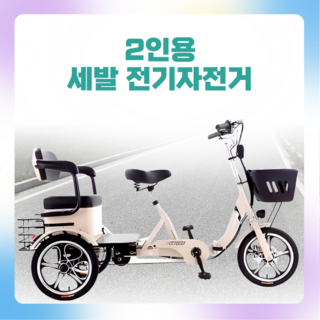 벨라다디 PAS 스로틀 겸용 세발전기자전거 2인용 전동 접이식 가성비 3륜 3인용, 밀크화이트, 강철