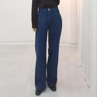 892 앞포켓 기모 세미 부츠컷 와이드 롱 데님 팬츠 (진청) 핏예쁜 청바지