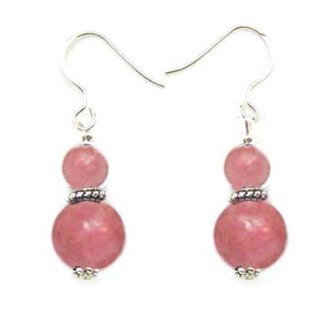 玫瑰石圓珠純銀耳環 天然玫瑰石