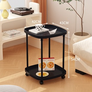 桃園熱銷 沙發邊幾 可移動簡易小茶幾 小櫃子收納櫃 客廳陽臺家用迷你小桌子 臥室牀頭置物架 簡易小桌子 家用邊幾 可移, 黑色【雙層-pp塑料桿】