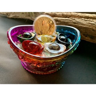 畫意坊 聚寶盆 風水琉璃擺件 兔子/福兔擺件 七彩琉璃聚寶盆 天然碎石