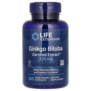라이프익스텐션 징코 ginkgo 120mg 365캡슐 은행 잎 추출물 락톤 테르펜, 365정, 1개