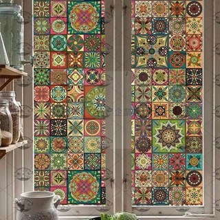 靜電膜 磨砂玻璃貼 廚房浴室陽台防窺隔熱裝飾貼紙, 北歐008（防窺防水 水印不包含玻璃貼內,寬50*高120cm（收藏送美工刀和颳闆