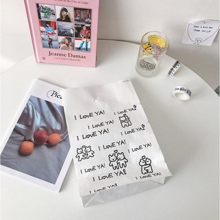 JOJO 韓風可愛白色包裝袋 INS 聖誕禮物包裝紙袋 文青送禮包裝紙袋, 1個, LOVE黑熊