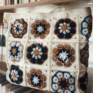 嗨購 山茶花祖母格單肩包包diy材料包 手工編織送閨蜜 送女友diy 毛線針織 手作材料包 鉤織毛線包包DIY, 6號材料包送教程, 1個