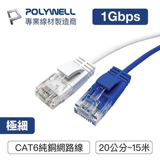 隔日到貨寶弘 CAT6 極細線 高速網路線 20公分 15米 純銅線網路線 RJ45 福祿克認證 線徑2.8mm, 1個, 白色300公分=3公尺, 白色