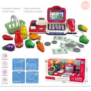 萌萌屋 兒童仿真超市收銀機玩具 聲光效果 可刷卡計算 扮家家酒套裝 尺寸36公分, 1個, (新款)蔬菜收銀機玩具