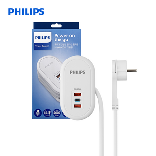 필립스 파워트래블 고용량 멀티탭 USB C타입 A타입 납작플러그 여행용, 화이트 CHP4110W, 1개, 1.5m