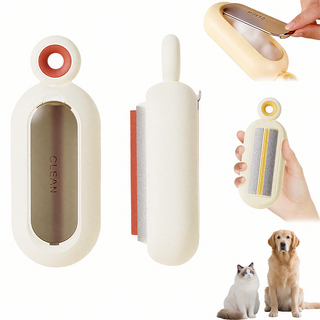 [루베이/원터치 털제거] 셀프 클리닝 펫 브러쉬 + 털 수거함 일체형 반려동물 빗, 붉은색, 1개