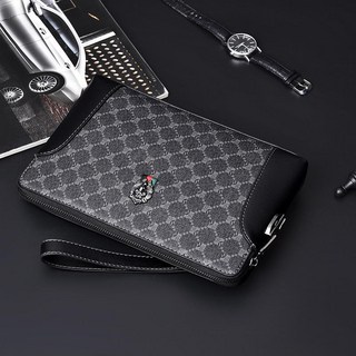 男生商務手拿包 真皮密碼鎖防盜格纹棋盤格手包 潮流型男包 男朋友生日禮物, 花紋