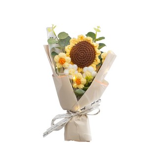 上手家居編織花束：手工針織小花束，畢業祝福禮品，精緻居家裝飾擺件, 陽光向日葵 編織花束, 1個
