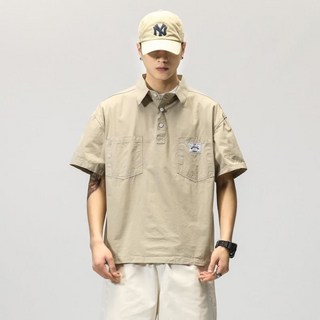 男款短袖POLO衫，大碼工裝口袋，涼感寬鬆襯衫