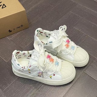 休閒平底鞋 時尚板鞋 涂鸦可爱贝壳鞋 女款 2025春夏新款 小白鞋