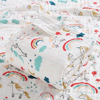 Lovinity 寶寶紗布浴巾 吸水快乾 四層紗布 70x90cm, 1個, 彩虹小馬