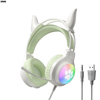 DFMEI 新款鹿耳電競吃雞耳麥RGB有線頭戴式臺式電腦耳機遊戲PS5專用, SY-G50綠色魔PS5發光耳機, 如圖