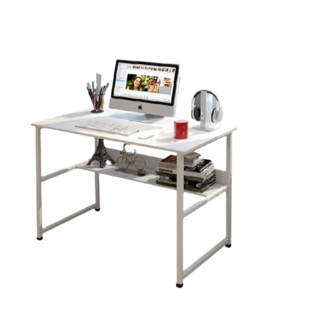 簡約穩固電腦桌 雙層收納 工作桌 書桌 120cm 白色, 白
