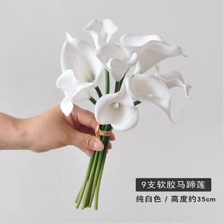 仿真軟膠馬蹄蓮花束假花家居裝飾擺件手捧花束深紫馬蹄蓮把束仿真花永生花人造花乾燥花永不凋零拍照道具假花裝飾居家裝飾, 純白色, 1個