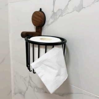 원목 화장실 욕실 벽걸이 롤 휴지 걸이 케이스 거치대, 블랙월넛 크림화이트