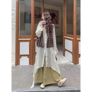 復古格紋三件套女裝：雲南旅遊穿搭秋季新款馬甲長款襯衫闊腿褲套裝