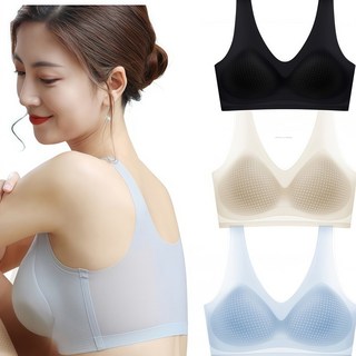 ROOICE여성속옷 아이스 쿨링브라 고정컵 초경량 브래지어 노와이어 심리스 3종세트 TGJKYJ-1