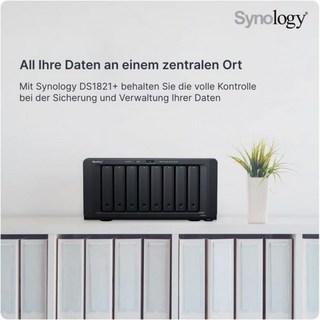 시놀로지 DS1821 8베이 디스크스테이션 NAS AMD Ryzen V1500B 쿼드코어 22 GHz 4 GB DDR4 ECC SODIMM 4개 1GbE RJ45 LAN 포트, Enclosure, Enclosure, 1개