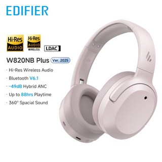 에디파이어 Edifier W820NB Plus2025 버전 ANC 무선 헤드폰 블루투스 6.1 오버이어 헤드셋 -49dB 노이즈 캔슬링 이어폰 하이 레졸루션 오디오, [02] Smoky Pink
