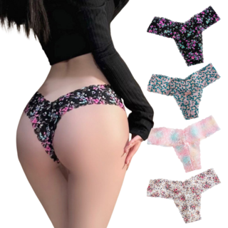 씨엔와우 히든섹시 시크플라워 노라인 레이스 티팬티 4종 세트