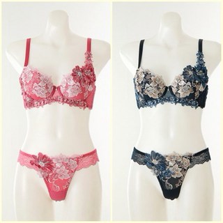 [와코루] 플라워 모티브가 장식된 살루트 풀레이스 패드 브라 티백팬티세트 [DBR0467B-PTT-PK_NB]