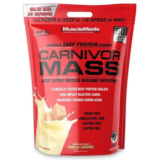 MuscleMeds Carnivor Mass 단백 동화 쇠고기 단백질 게이너 바닐라 캐러멜 4.5kg(10파운드), 1개, 4.5kg