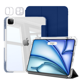 헤미션 아이패드 펜슬 수납 클리어 범퍼 스마트커버 태블릿 케이스 에어7/6 프로7/6/5/4/3세대 11/13인치, 네이비, 1개