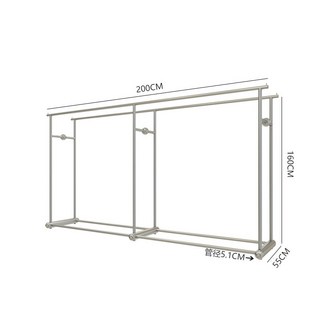 不鏽鋼雙排掛衣杆中島架：男女裝陳列架、洗衣店掛衣架，中間置物包包展示架，堅固耐用, 银色直角款：200x160高