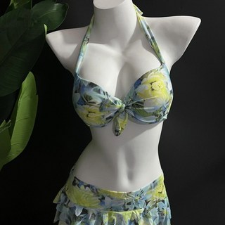 比基尼 泳裝2025新款歐美分體碎花比基尼二件套度假士兩件套泳衣分三點式, M個別有黃黑點倉庫味建議體重70到45.