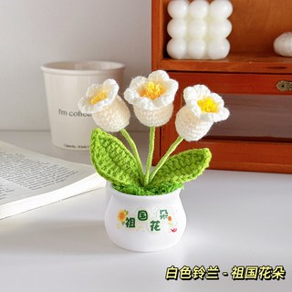 手工編織花束桌面擺件 送閨蜜生日禮物 辦公室實用伴手禮, 白色鈴蘭成品【祖國花朵】, 1個