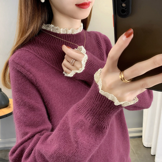 에쉬울프 여성 러블리 심플 레이스 포인트 니트티